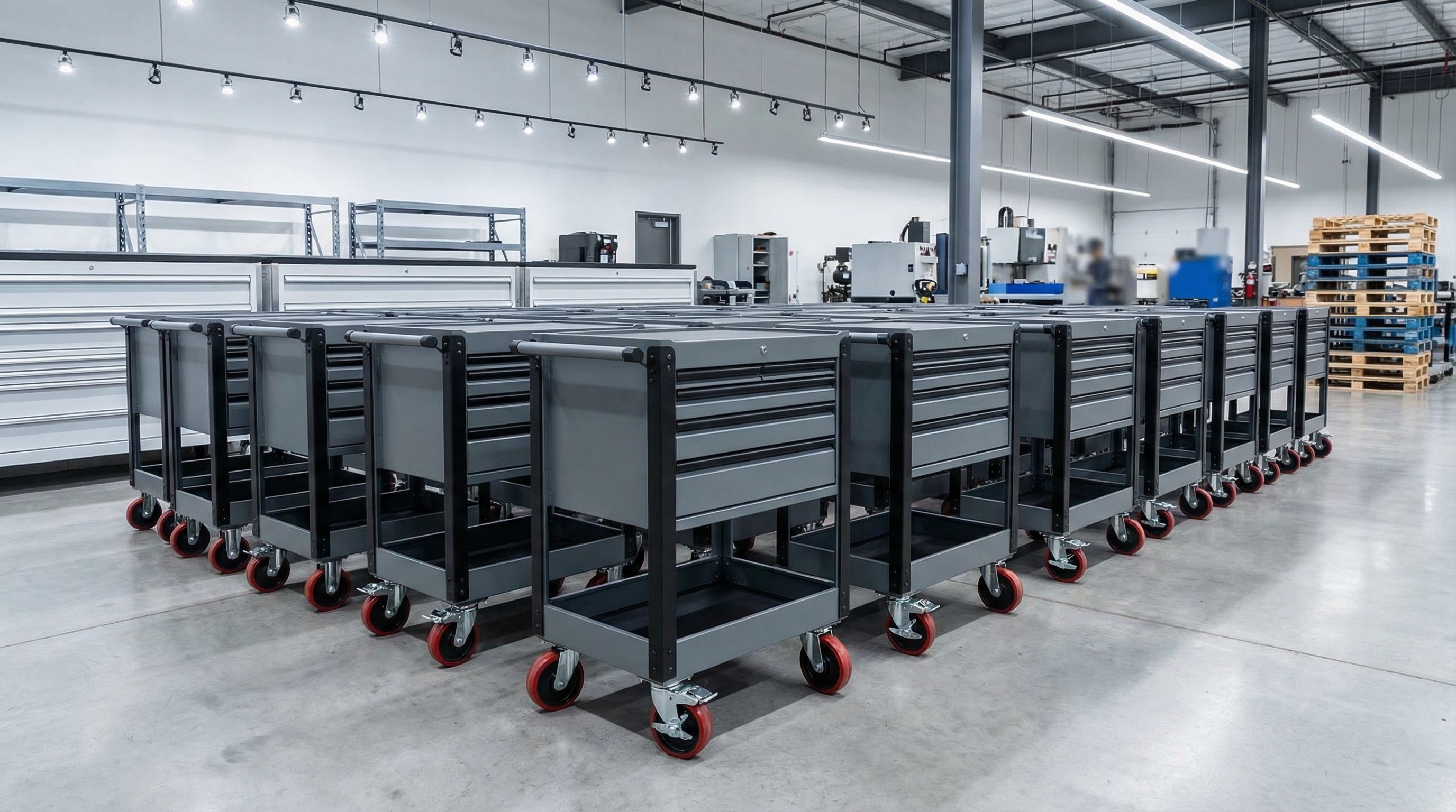 What is a standard tool cart MOQ and lead time for custom orders?