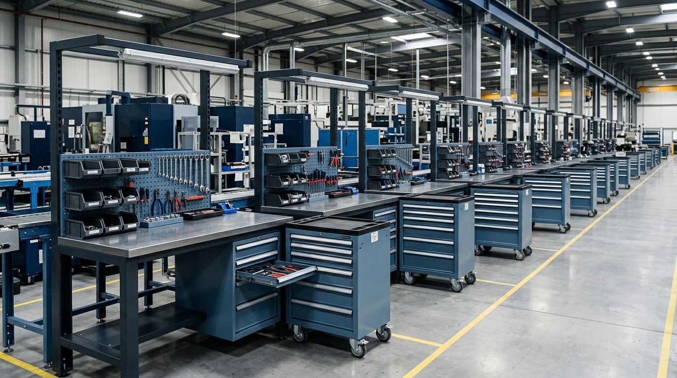 Manufacturing line-side tool storage setup